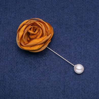Брошка шпилька з тканини Роза гірчична органза d-40мм L-90мм купити біжутерію дешево в інтернеті
