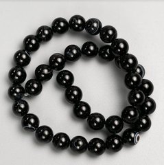 Намистини на волосіні натуральний камінь Агат чорний, гладка кулька d-10мм+- L-37см+- купити біжутерію дешево