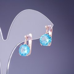 Сережки з блакитними кристалами 16х9мм золотистий метал купити біжутерію дешево в інтернеті