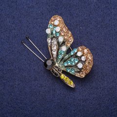 Брошка Метелик в стразах, сріблястий метал 31х41мм купити біжутерію дешево в інтернеті