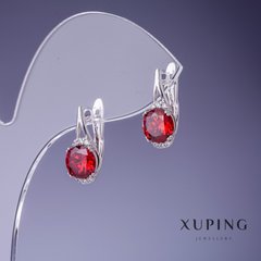 Сережки Xuping з червоними кристалами 16х8мм родій купити біжутерію дешево в інтернеті
