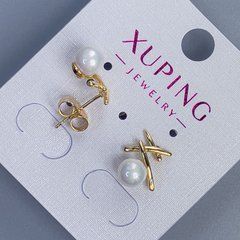 Сережки пусети кульчики Xuping з перлиною d-6мм+- 12х10мм+- позолота 18к