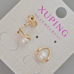 Сережки пусети Xuping з білою намистиною d-10х9мм+- Позолота 18К