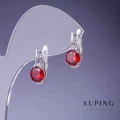 Сережки Xuping з червоними кристалами 16х8мм родій