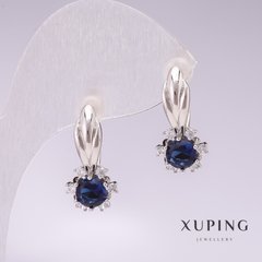 Сережки Xuping родій з синіми каменями 21х10мм купити біжутерію дешево в інтернеті