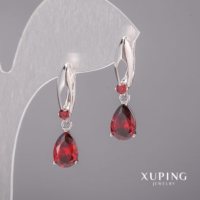 Сережки Xuping з червоними каменями 7х29мм Родій купити біжутерію дешево в інтернеті