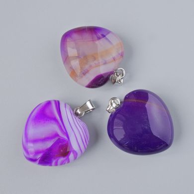 Кулон "Серце" Агат фіолетовий натуральний камінь d-20х20х9мм+- L-28мм+- купити біжутерію дешево в інтернеті