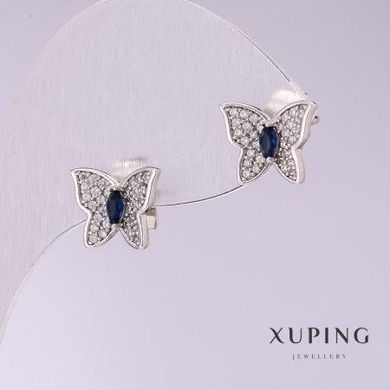 Сережки Xuping Метелики з синіми каменями 9х11мм родій купити біжутерію дешево в інтернеті
