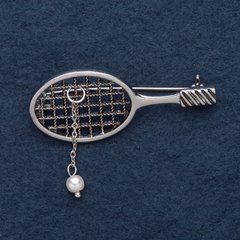 Брошь "Теннисная ракетка" 5,5х2см серый металл купить дешево в интернете