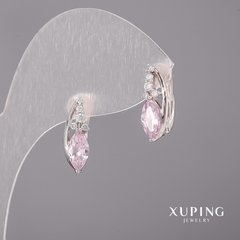Сережки Xuping з рожевими каменями 5х16мм Родій купити біжутерію дешево в інтернеті
