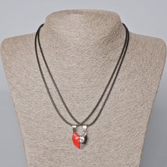 Парні кулони "Серце" на магніті, червона емаль, сріблястий метал 20,5х17,5мм + - L-45-50см+- купити біжутерію