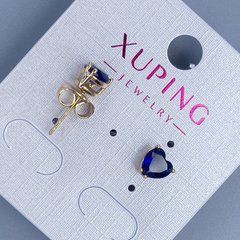 Сережки пусети кульчики Xuping Серце з синім каменем 6мм+- позолота 18к