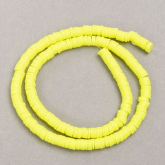 Бусины круглые плоские из полимерной глины лимонный желтый d-6х1мм+- L-40см+-