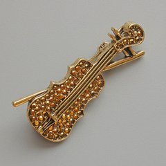 Брошка кулон Скрипка золотисті стрази, золотистий метал 20х45мм купити біжутерію дешево в інтернеті