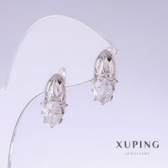 Сережки Xuping з білими цирконами L-17мм s-9мм родій купити біжутерію дешево в інтернеті