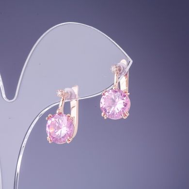 Сережки з рожевими кристалами 16х9мм золотистий метал купити біжутерію дешево в інтернеті