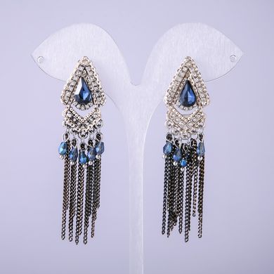 Сережки в східному стилі з синіми кристалами L-70мм купити біжутерію дешево в інтернеті