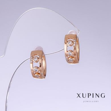 Сережки Xuping з білим цирконом L-15мм s-6мм позолота 18к купити біжутерію дешево в інтернеті