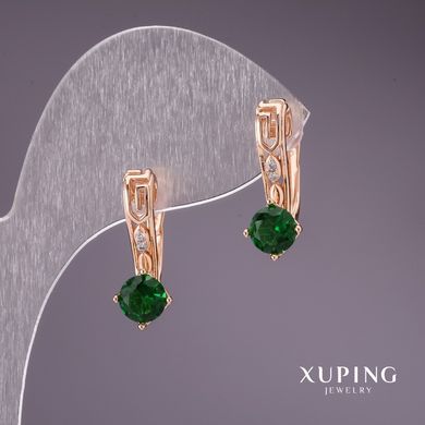 Сережки Xuping із зеленими каменями 20х7мм позолота 18к купити біжутерію дешево в інтернеті