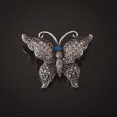 Брошка Метелик срібляста сірі камені сині очі 3 см купити біжутерію дешево в інтернеті