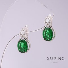 Сережки Xuping з зеленими цирконами d-8мм L-16мм родій купити біжутерію дешево в інтернеті