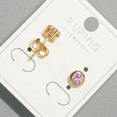 Сережки пусети Xuping з рожемим кристалом, кругла оправа d-6мм позолота купити біжутерію дешево в інтернеті