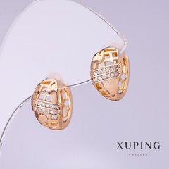 Сережки Xuping з білими стразами d-8мм L-13мм позолота 18к купити біжутерію дешево в інтернеті