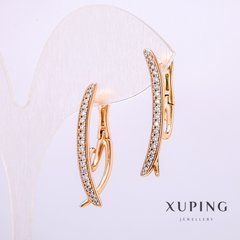 Сережки Xuping з білими каменями 3х28мм Позолота 18К