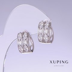 Сережки Xuping з білими цирконами L-15мм s-9мм родій купити біжутерію дешево в інтернеті