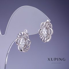 Сережки Xuping з білими кристалами 17х12мм родій купити біжутерію дешево в інтернеті