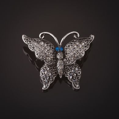 Брошка Метелик срібляста сірі камені сині очі 3 см купити біжутерію дешево в інтернеті