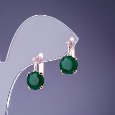 Сережки з зеленими кристалами 16х9мм золотистий метал купити біжутерію дешево в інтернеті