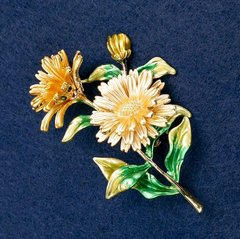 Брошка-кулон Квітки Маргаритки емаль, золотистий метал 63х50мм купити біжутерію дешево в інтернеті