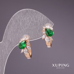 Сережки Xuping із зеленими каменями 15х9мм позолота 18к купити біжутерію дешево в інтернеті