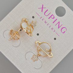 Сережки пусети Xuping "Сатурн" білий перламутр та стрази d-15,5х15мм+- Позолота 18К