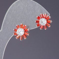 Сережки з червоними кристалами біла серединка L-1,2см