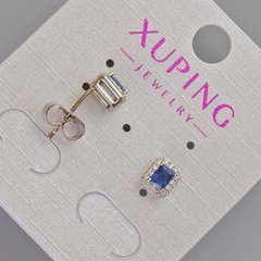 Сережки пусети Xuping з синім кристалом та білими стразами d-6,5х5,5мм+- Родій купити біжутерію дешево в