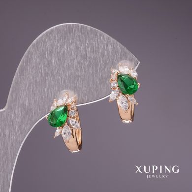Сережки Xuping із зеленими каменями 15х9мм позолота 18к купити біжутерію дешево в інтернеті