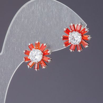 Сережки з червоними кристалами біла серединка L-1,2см купити біжутерію дешево в інтернеті