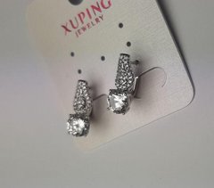 Сережки Xuping з білими стразами та кристалом d-7мм L-17мм Родій купити біжутерію дешево в інтернеті