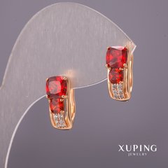 Сережки Xuping з червоними каменями 6х15мм Позолота 18К купити біжутерію дешево в інтернеті