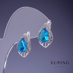 Сережки Xuping з блакитними кристалами 17х12мм родій купити біжутерію дешево в інтернеті
