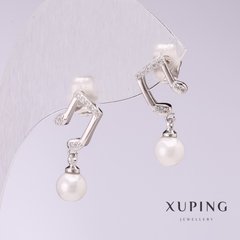 Сережки Xuping Ноти з білим перлами Майорка 20х6мм родій купити біжутерію дешево в інтернеті