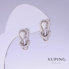 Сережки Xuping з білими цирконами L-17мм s-9мм родій купити біжутерію дешево в інтернеті