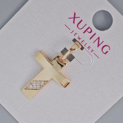 Кулон "Хрест" Xuping з білими стразами d-20х16мм+ - L-25мм+- позолота 18К