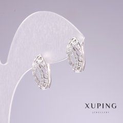 Сережки Xuping родій з білими стразами 15х8мм