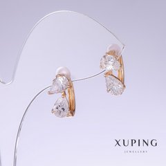 Сережки Xuping з білим цирконом L-18мм s-8мм позолота 18к купити біжутерію дешево в інтернеті