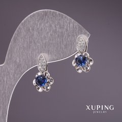 Сережки Xuping з синіми каменями 17х9мм родій купити біжутерію дешево в інтернеті