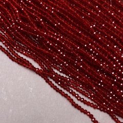 Намистини Чеський Кришталь на волосіні червоно-ізумрудне прозоре гранований рондель d-3х2,5мм + - L-36-38см +