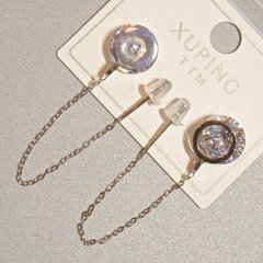 Сережки Xuping з білим кристалом d-9мм+ - L-60мм+- родій купити біжутерію дешево в інтернеті